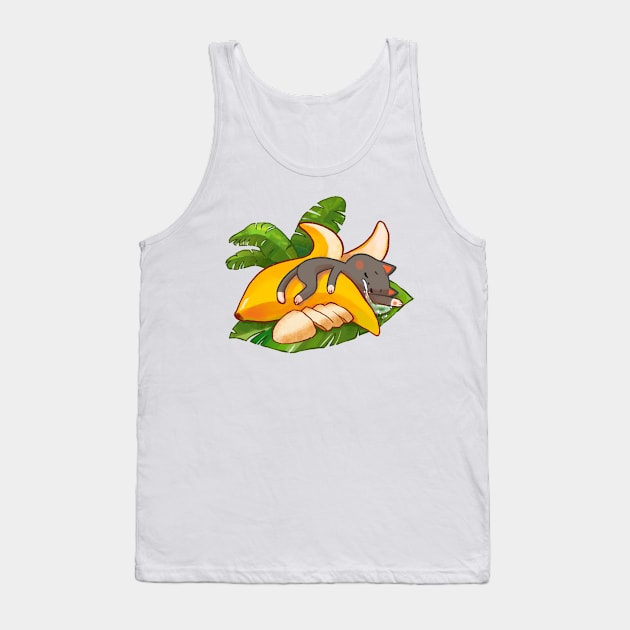 Cute cat sleeping in a banana Tank Top by vooolatility